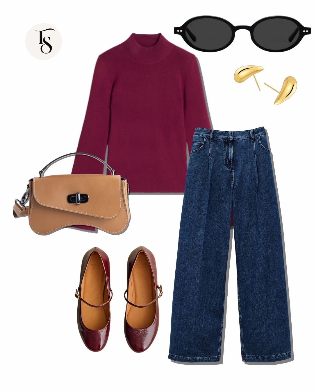 Tenue 3, avec un pull bordeaux