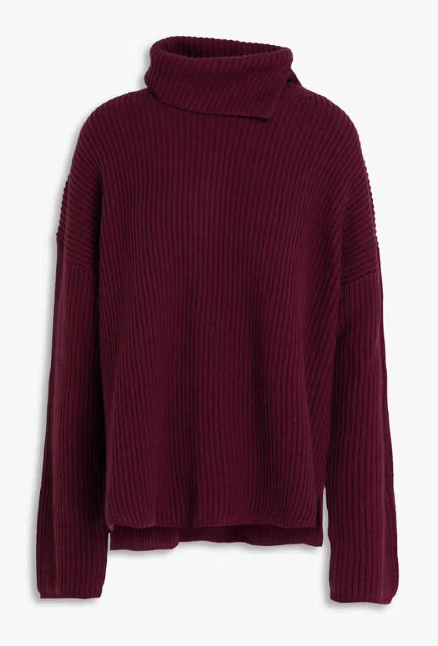 JOSEPH, pull col roulé côtelé laine/soie/cachemire