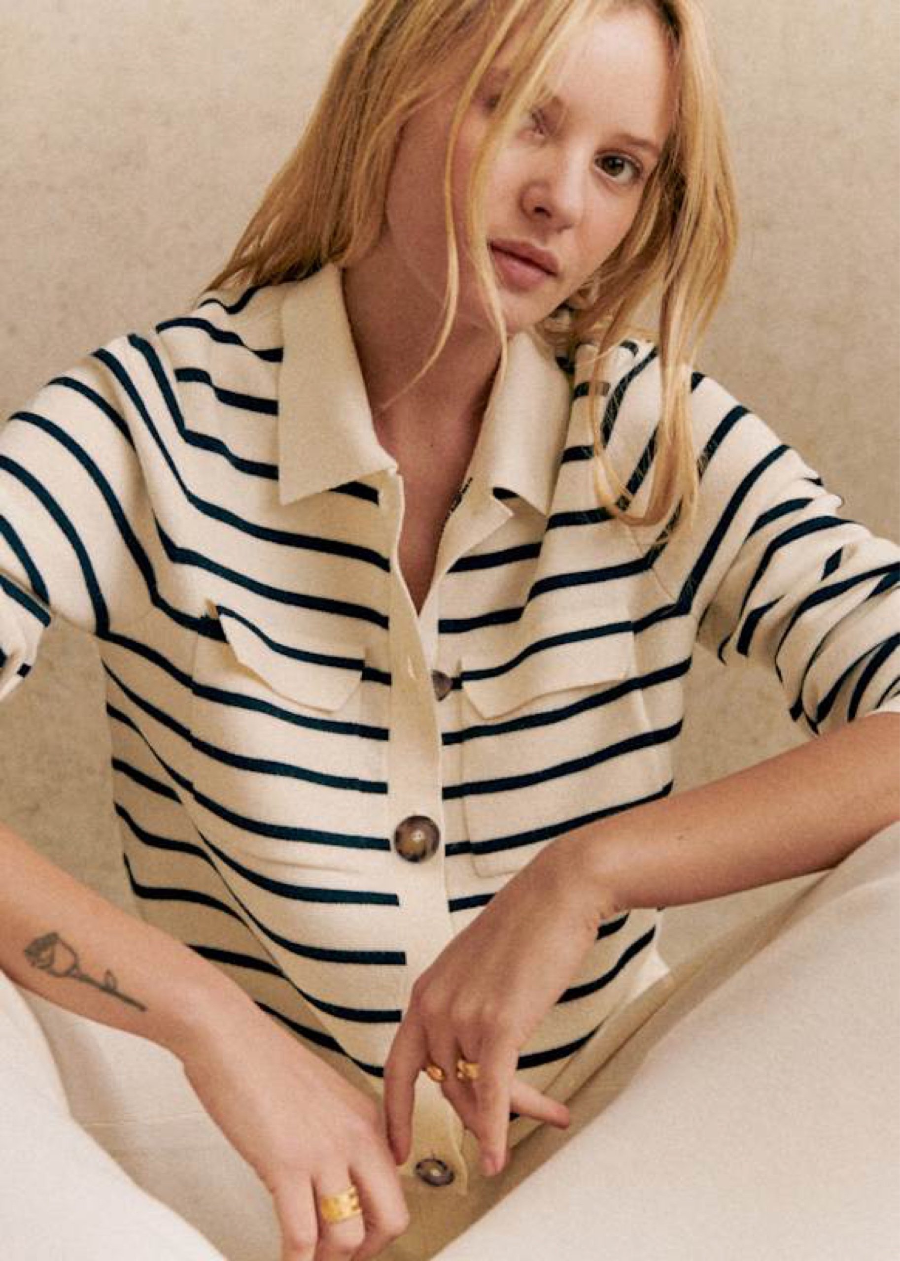 Sézane, gilet Betty écru, marine