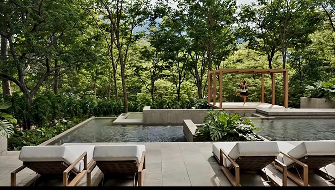 Ground-level residence integrated with natural terrain