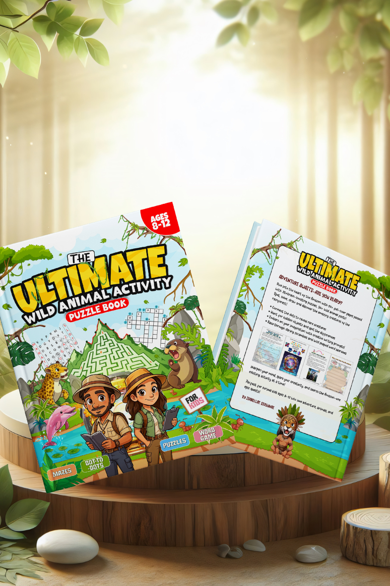 3D mockup of Isabellae Serennae's wildlife activity book, featuring fun, educational nature activities for kids.