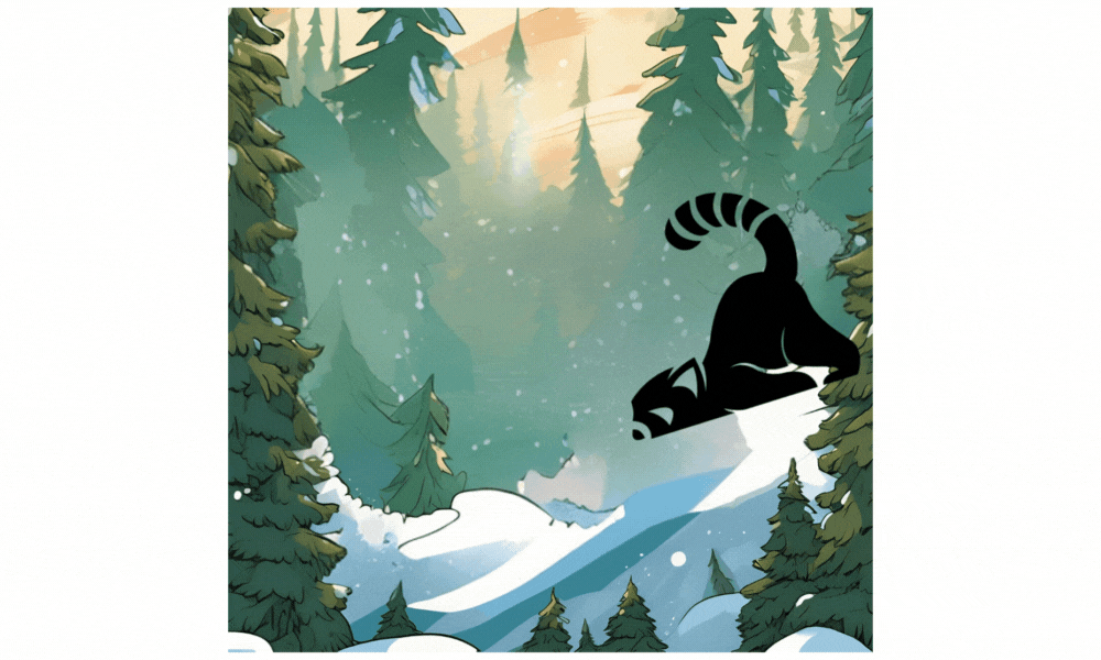 Cheerful red panda sliding through a forest on a snowboard-celebrating delivery of the free printable pack 