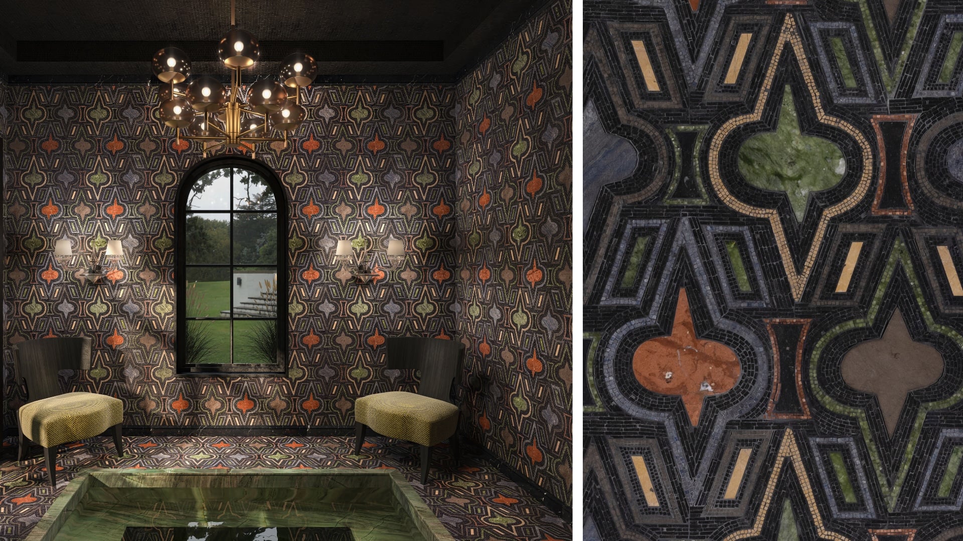 Dial Up the Drama With Artistic Tile's Donghia Textile-Inspired Mosaics