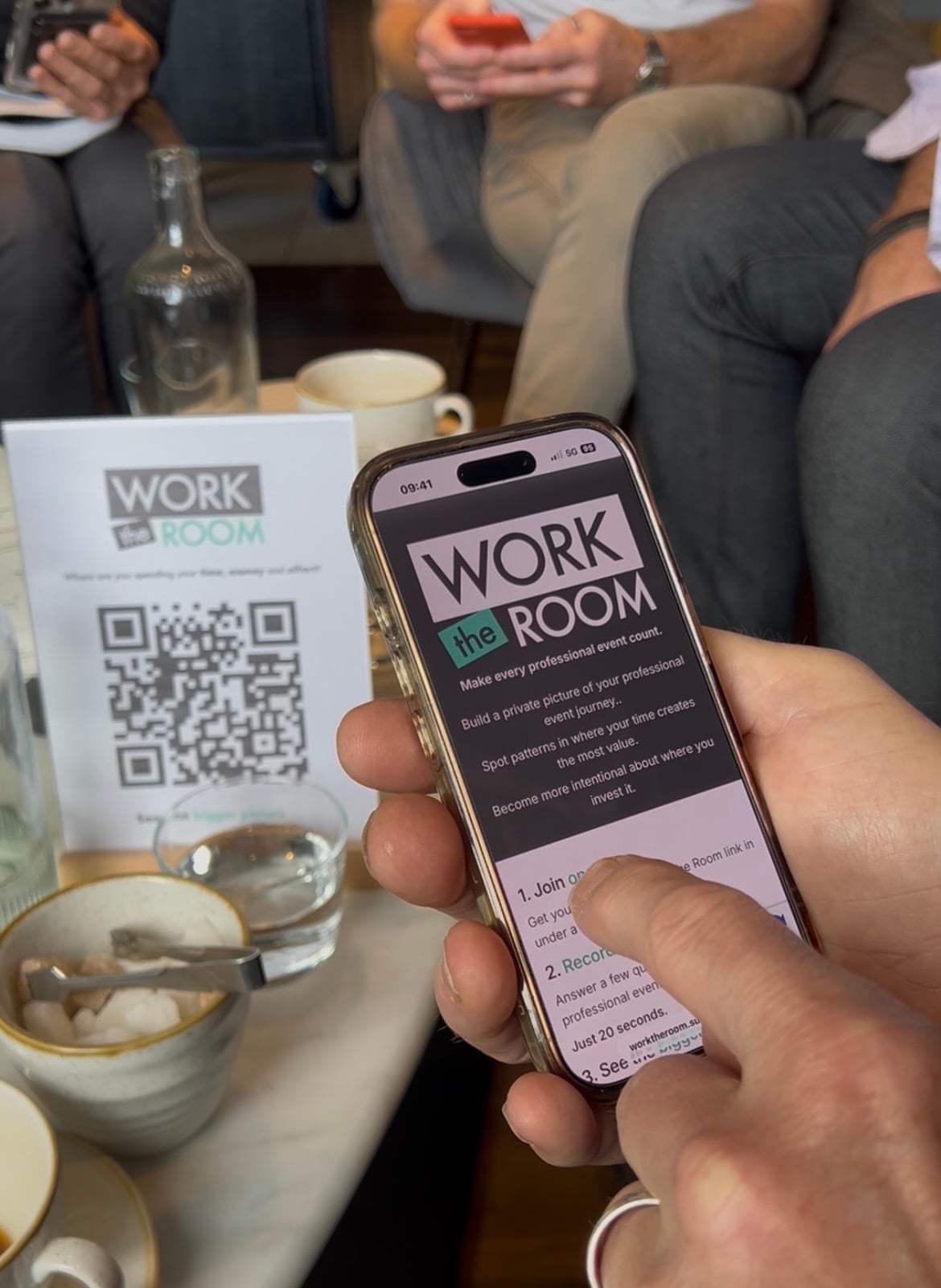 Work the Room being used on a phone at a professional event