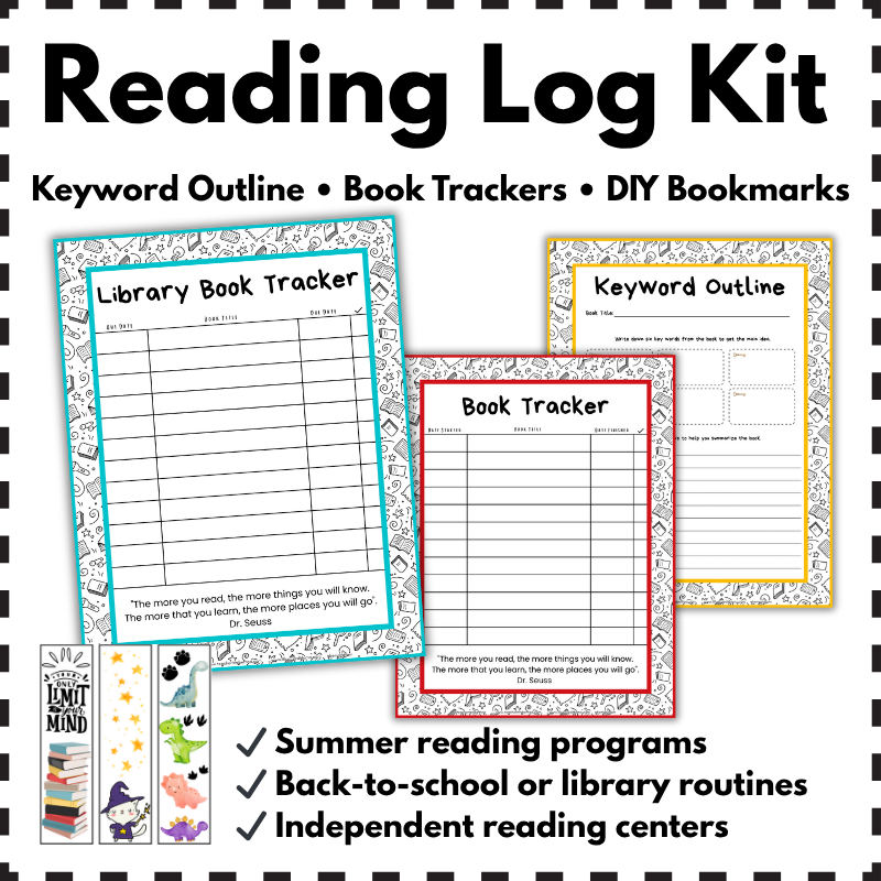 Reading log with keyword outline and book tracker, printable