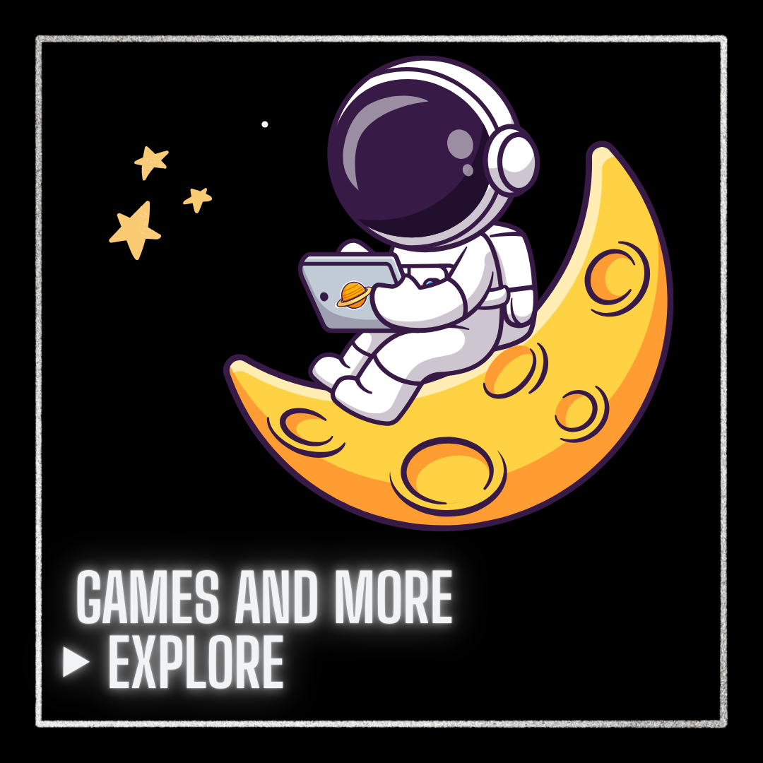 Space Explorer astronaut sitting on a crescent Moon – Moon games and activities