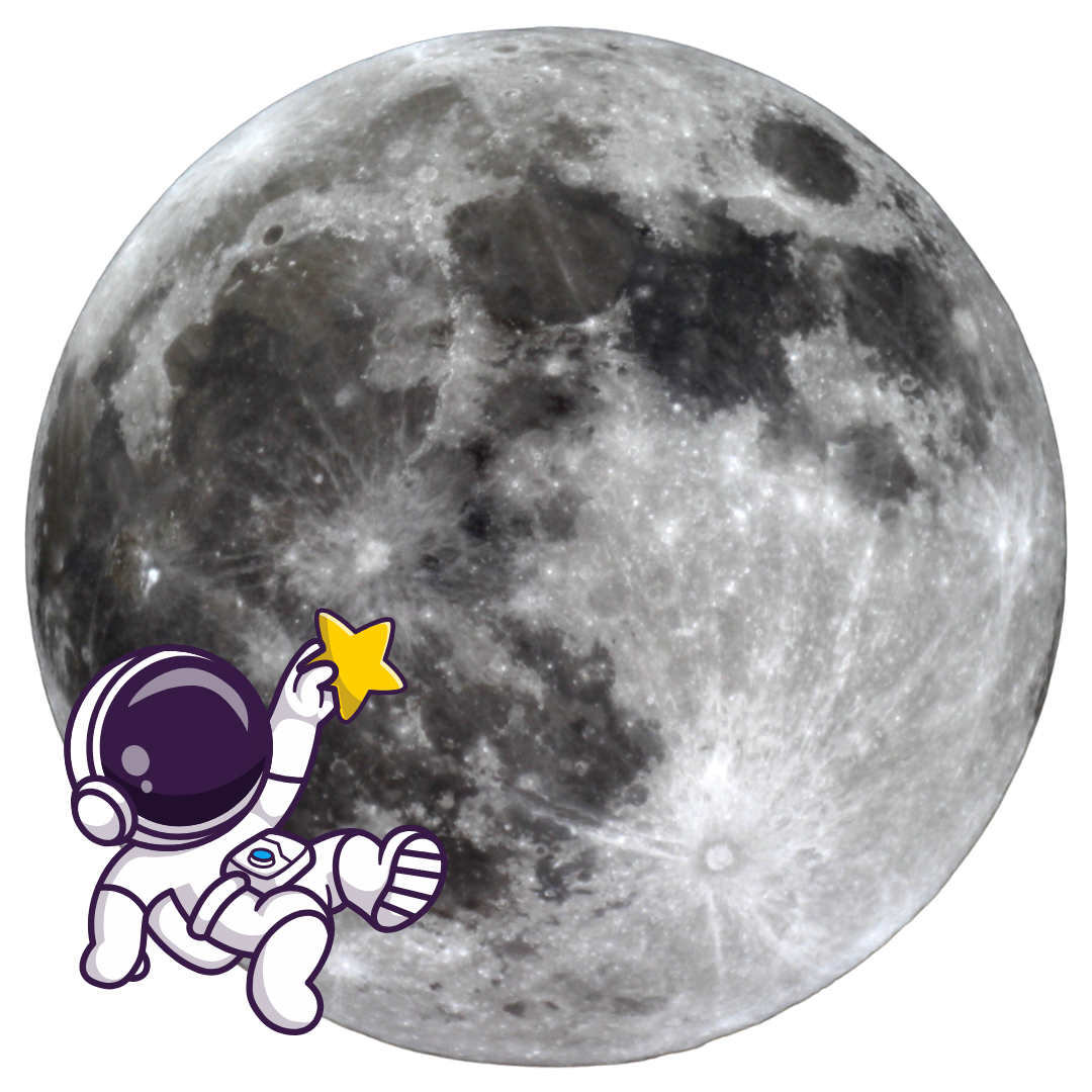 Full Moon showing its cratered surface with a Space Explorer astronaut