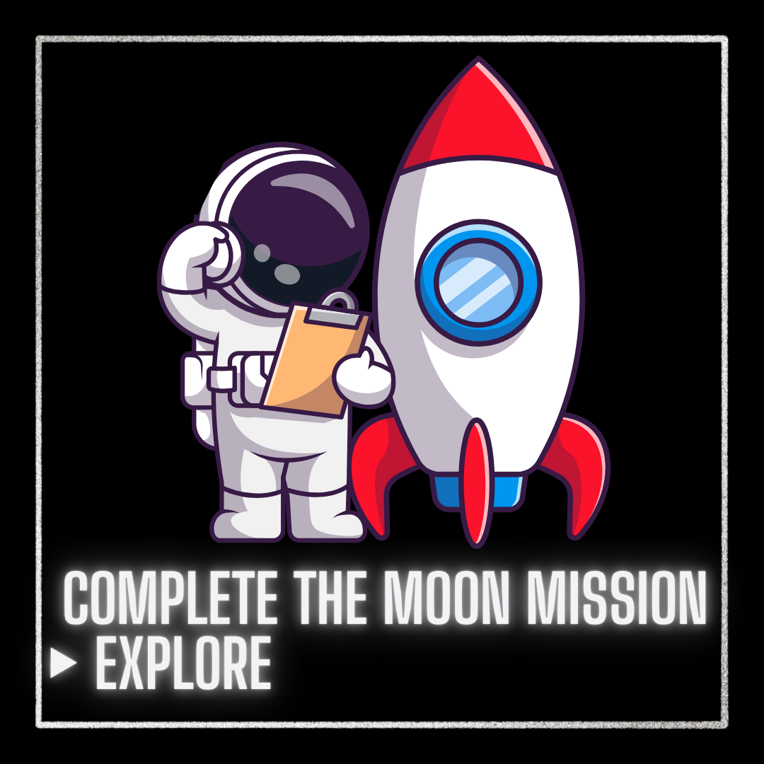 Space Explorer astronaut beside a rocket – complete the Moon mission
