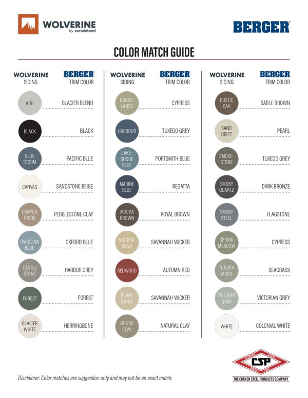Wolverine & Berger Color Match Guide
