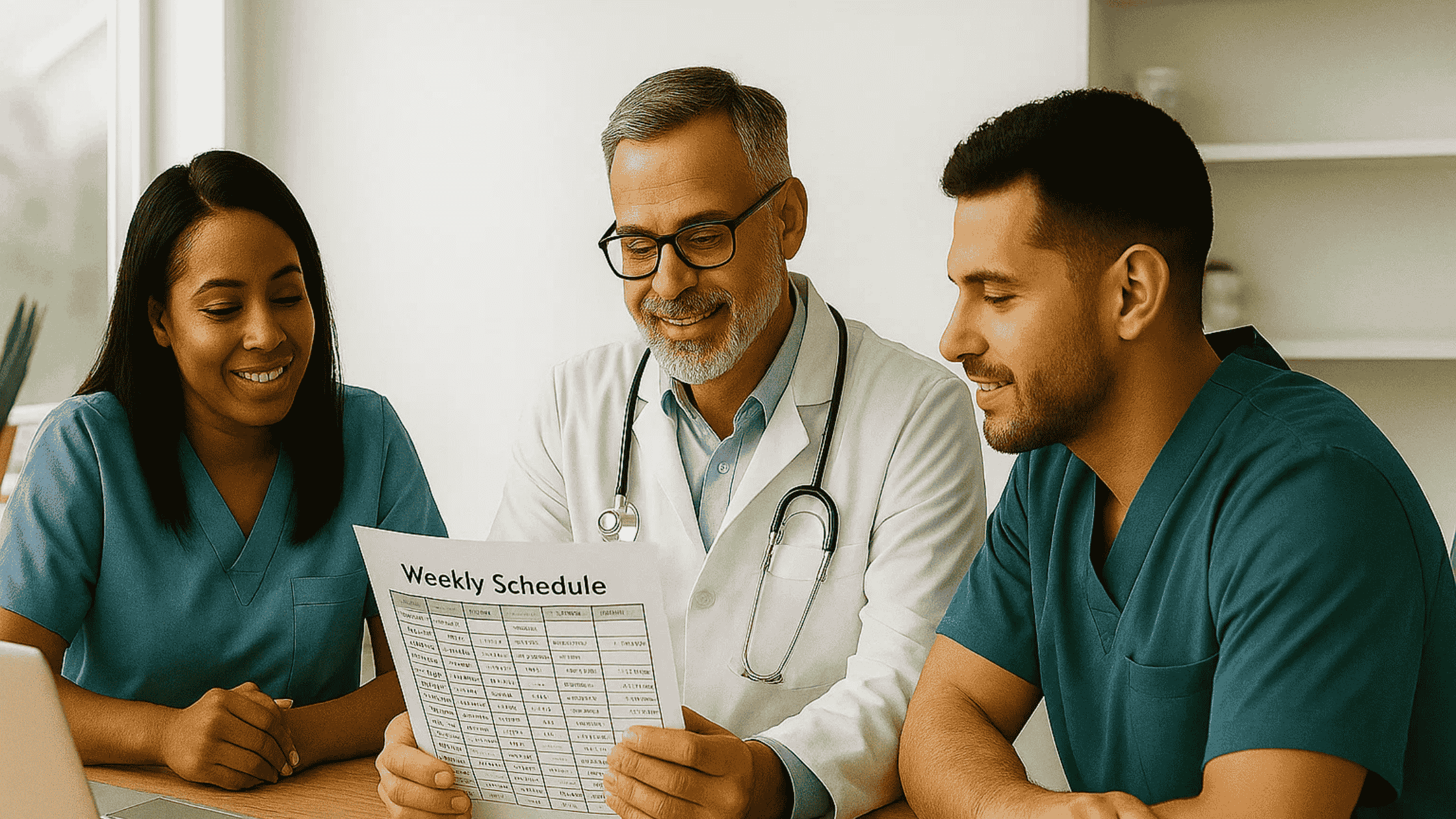 Owner-led doctor team reviewing bookings for the week.