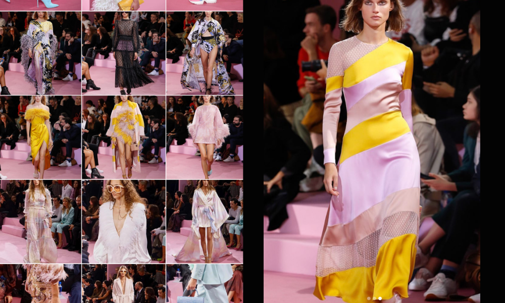 Catwalk Fashion Models Wearing Dresses and pink background
