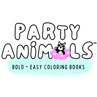 Party Animals logo — bold and easy coloring books for grown-ups