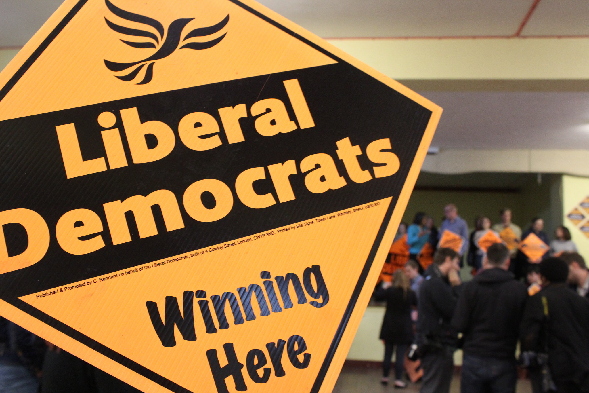 Photo of a Liberal Democrats 'Winning Here' posterboard