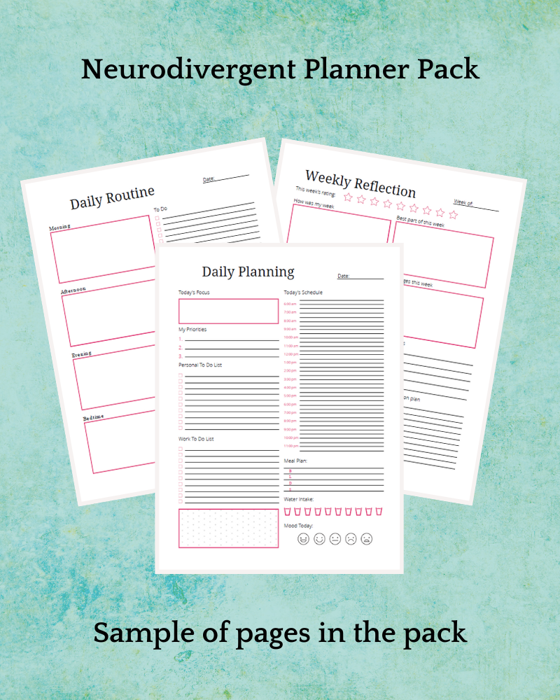 Neurodivergent Planner Pack Sample of pages in the pack