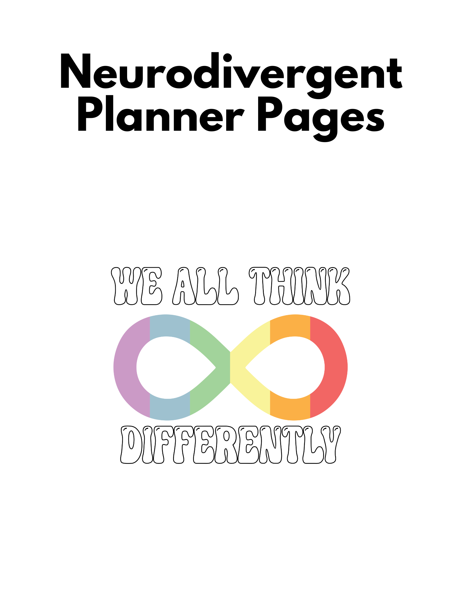 neurodivergent planner pages. image - we all think differently