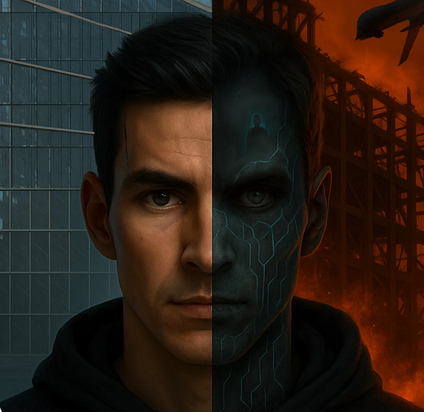 Half human half AI face