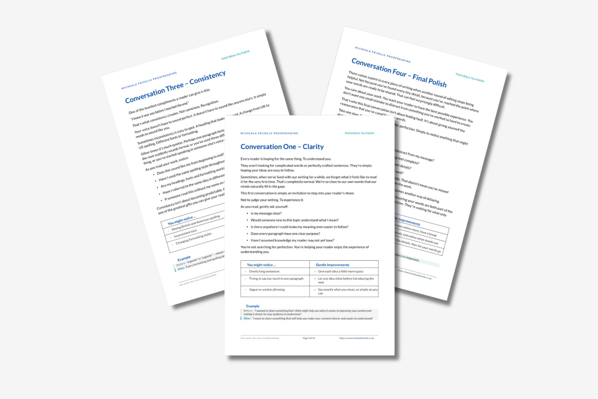 Preview of the Clarity, Consistency and Final Polish pages inside Polish Before You Publish.