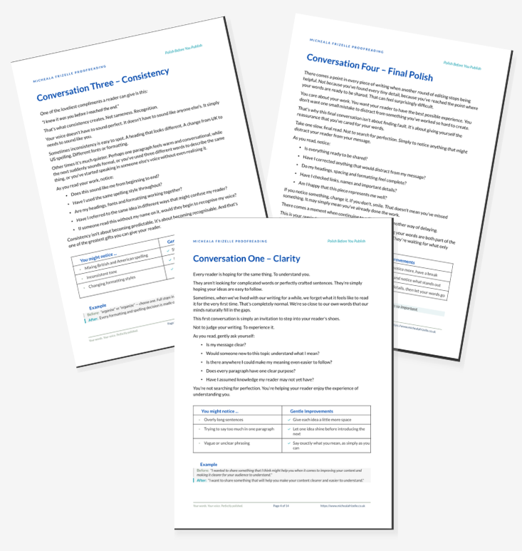 Preview of the Clarity, Consistency and Final Polish pages inside Polish Before You Publish.