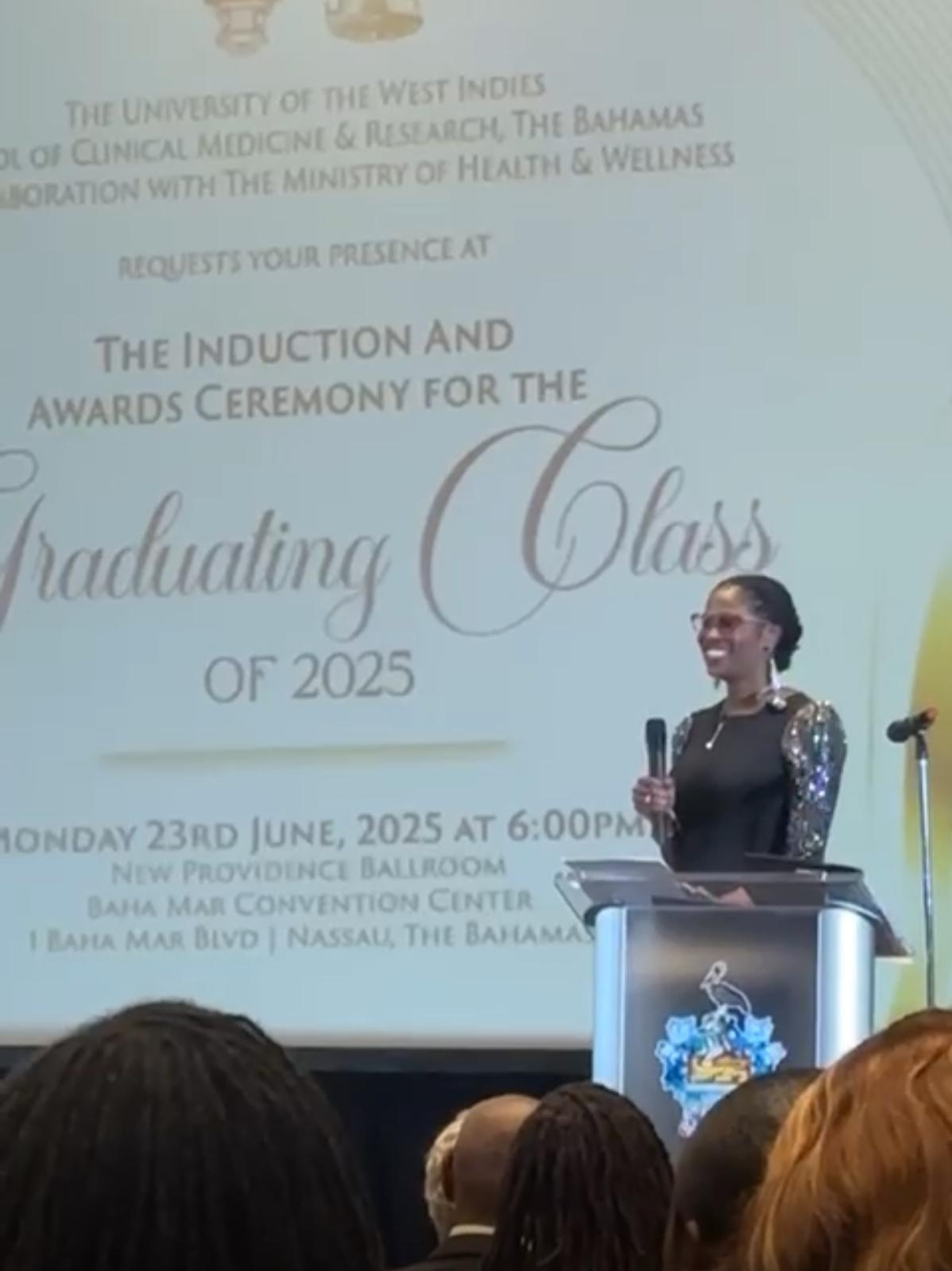 Dr. Parker-Curling Delivers the Keynote Address and Presents the Graduands with a copy of 'Beyond The Knowledge'