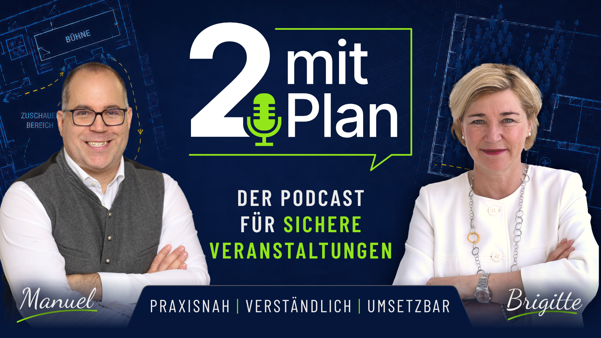 2 mit Plan - der Podcast für sichere Veranstaltungen. Mit Manuel Weiskopf und Brigitte Rottberg