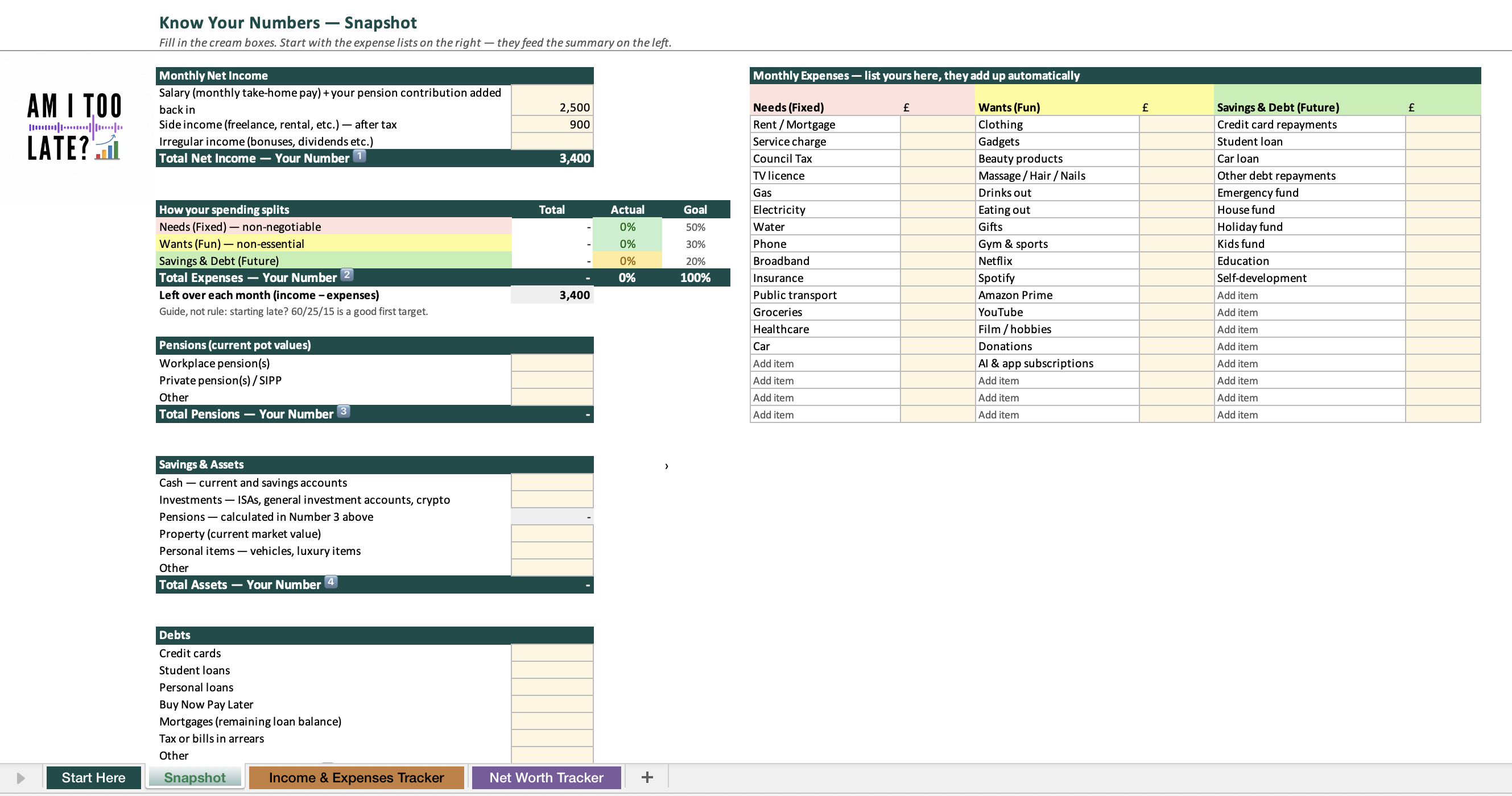 Preview of the Know Your Numbers worksheet