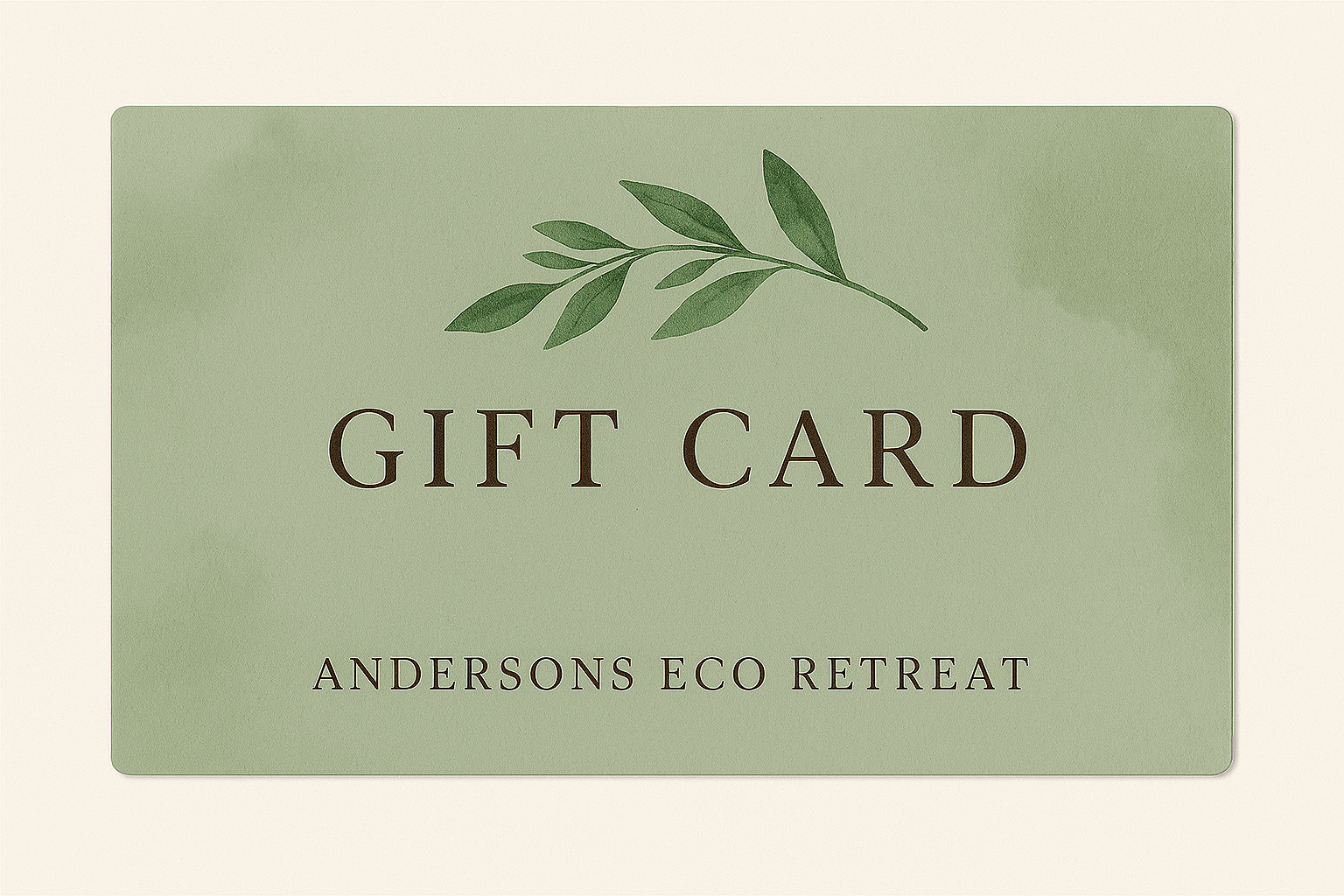 Gift card with eucalyptus sprig— Andersons Eco Retreat