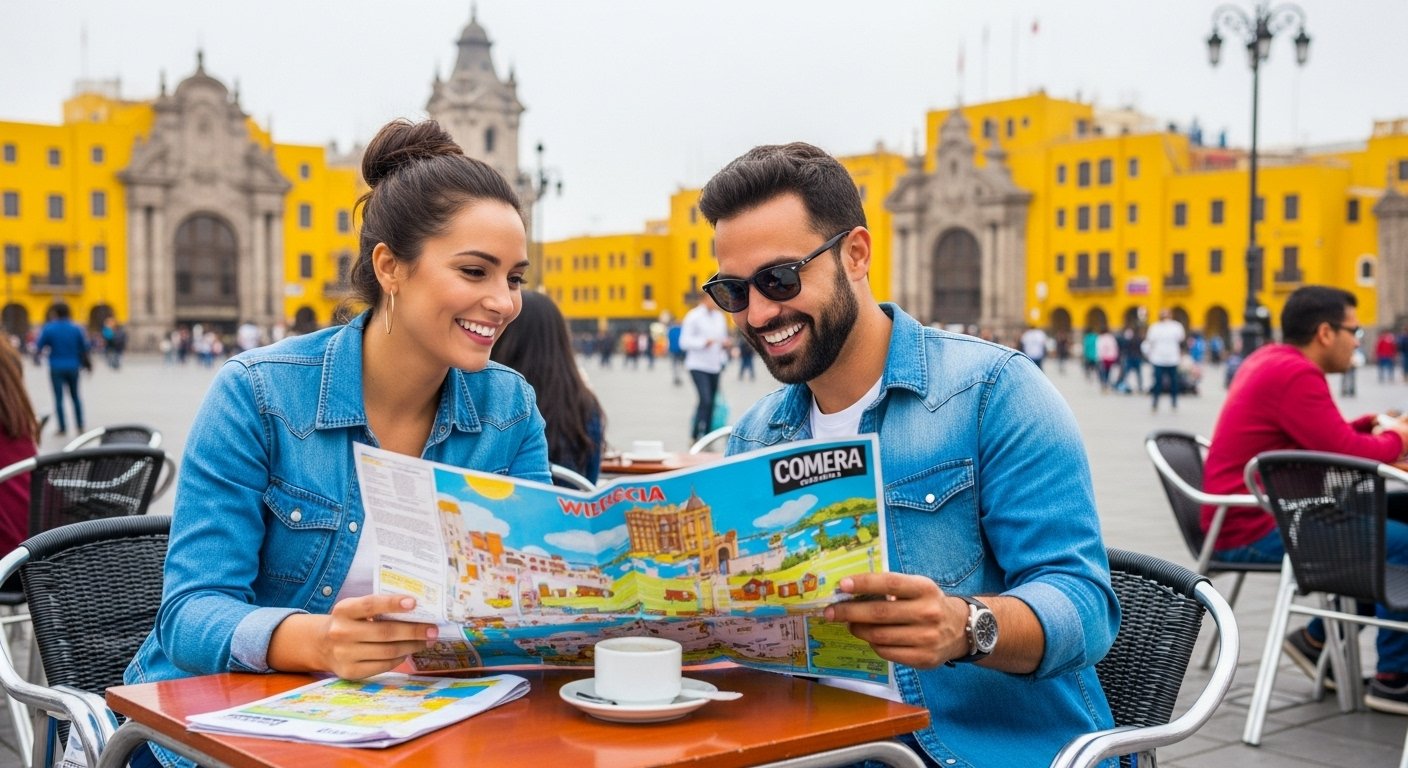A couple enjoying a local cafe while planning their adventures deep within a country, a perfect example of a 