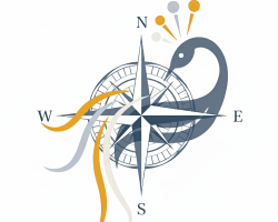 Una bussola e un pavone stilizzato che si intersecano come simbolo di autenticità e meta narrativa da raggiungere. Immagine iconica dei servizi narrativi di NARRAZIONI PEACOCK studio di progettazione e assistenza narrativa.