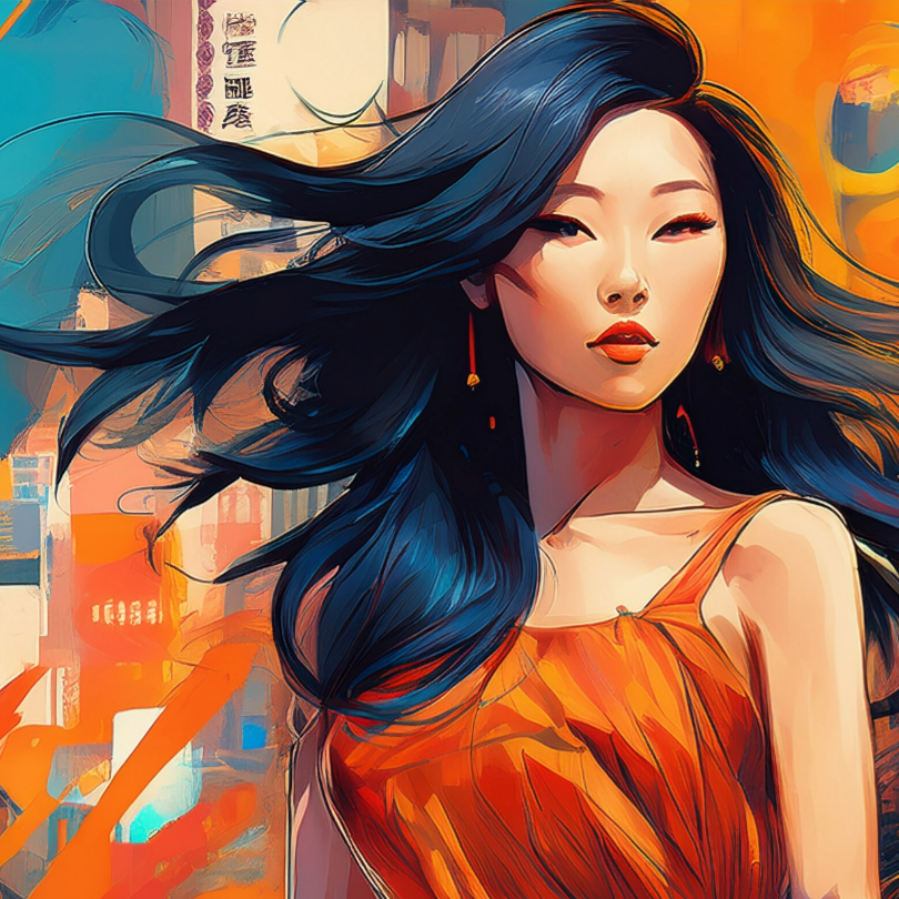 Image of Chinese girl in orange summer dress