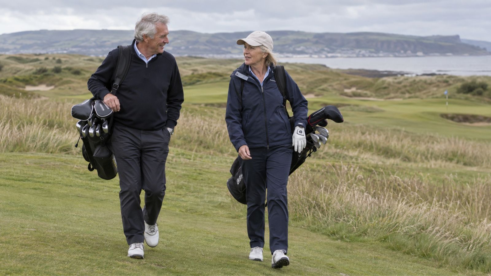Older golfers enjoying a relaxed round on a British golf course