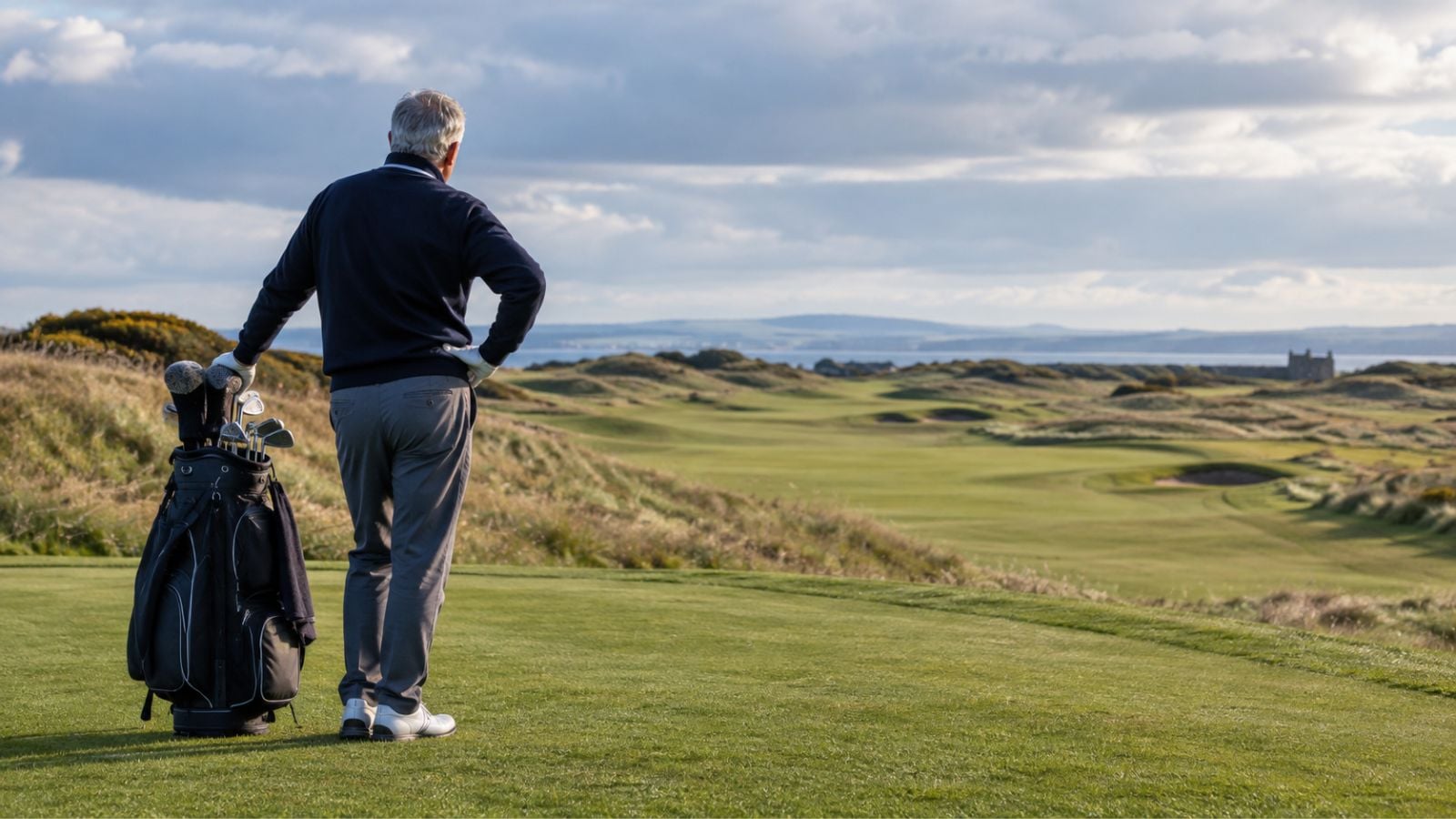 Older golfer making a calm course decision before the next shot