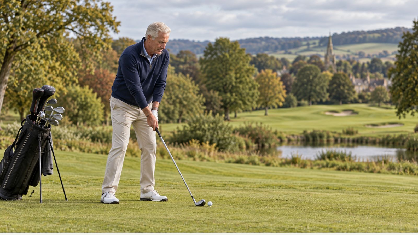 Older golfer choosing a trusted club for the next shot