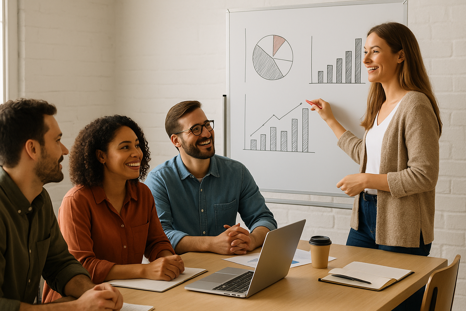 Marketing agency team reviewing business data to plan growth with confidence