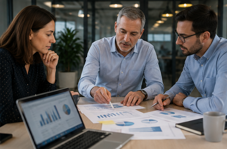 Business owner reviewing financial, operational and team considerations that influence future company options.