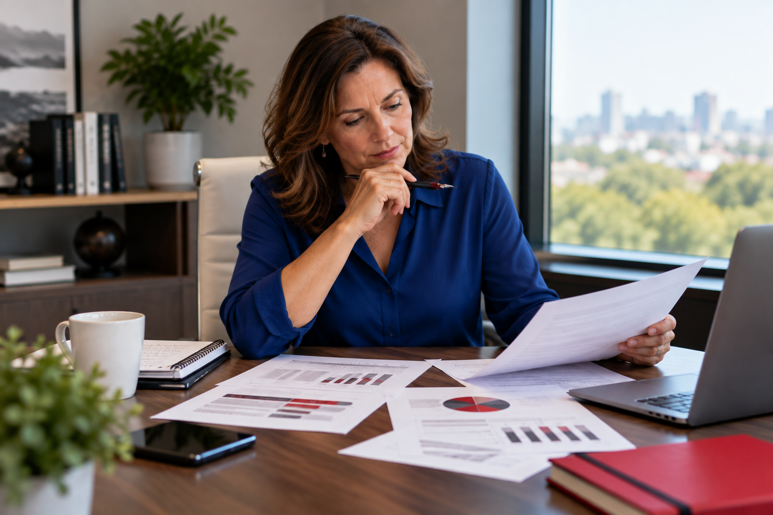 A Plan Is Not the Same as Having Options. Experienced business owner reviewing financial reports and considering the company's future plans, pressure testing the assumptions.