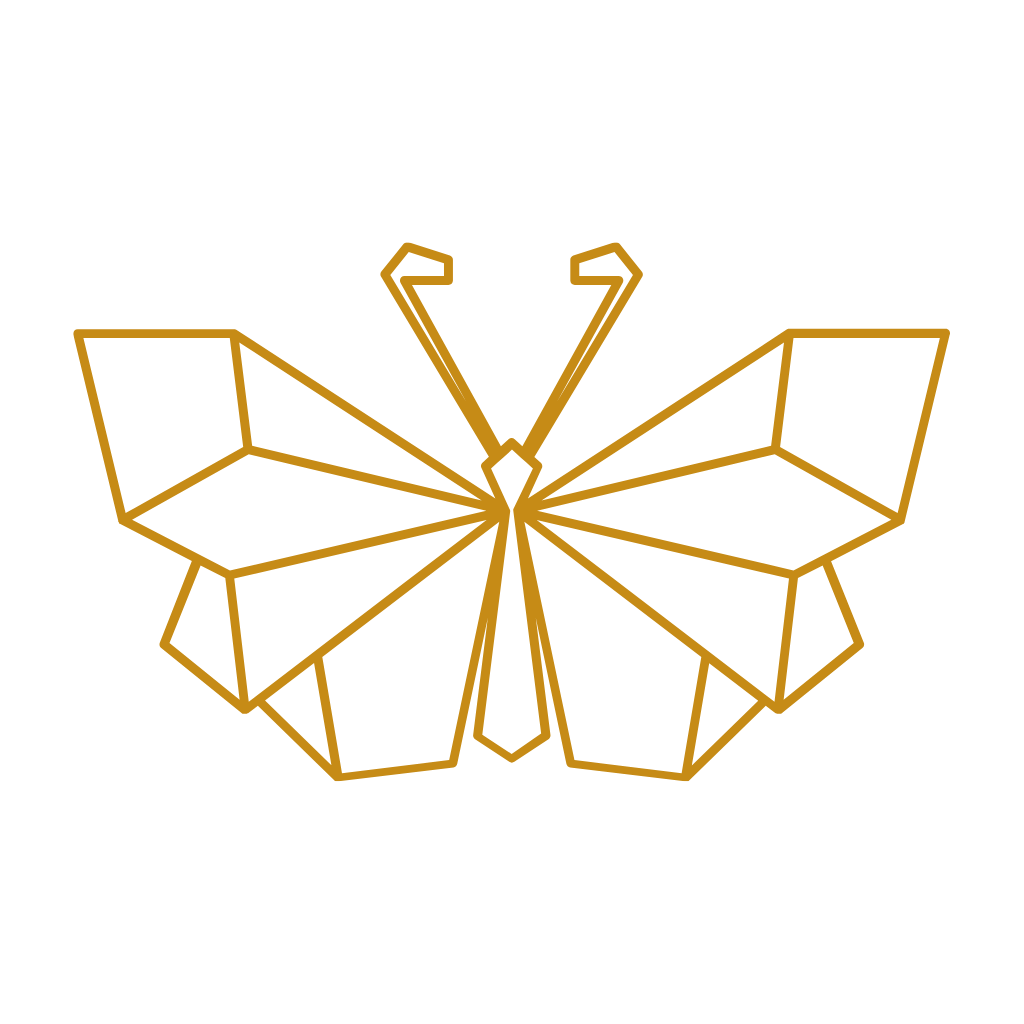 Transformation Architects in Bold Black type with large Gold origami butterfly centered above the text.