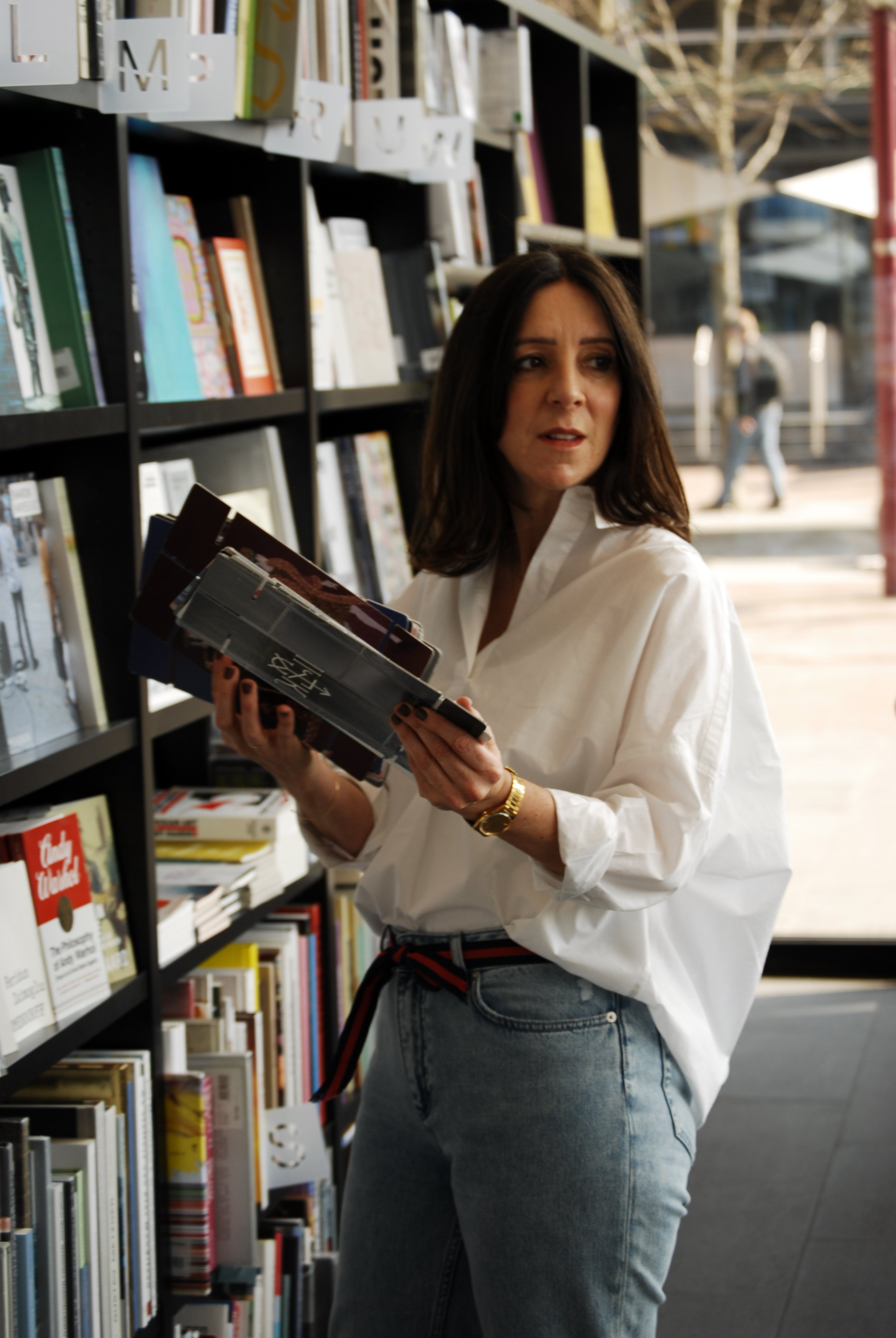 Image of Lisa Thompson, Founder of your career space, she in the Stedelijk museum bookstore
