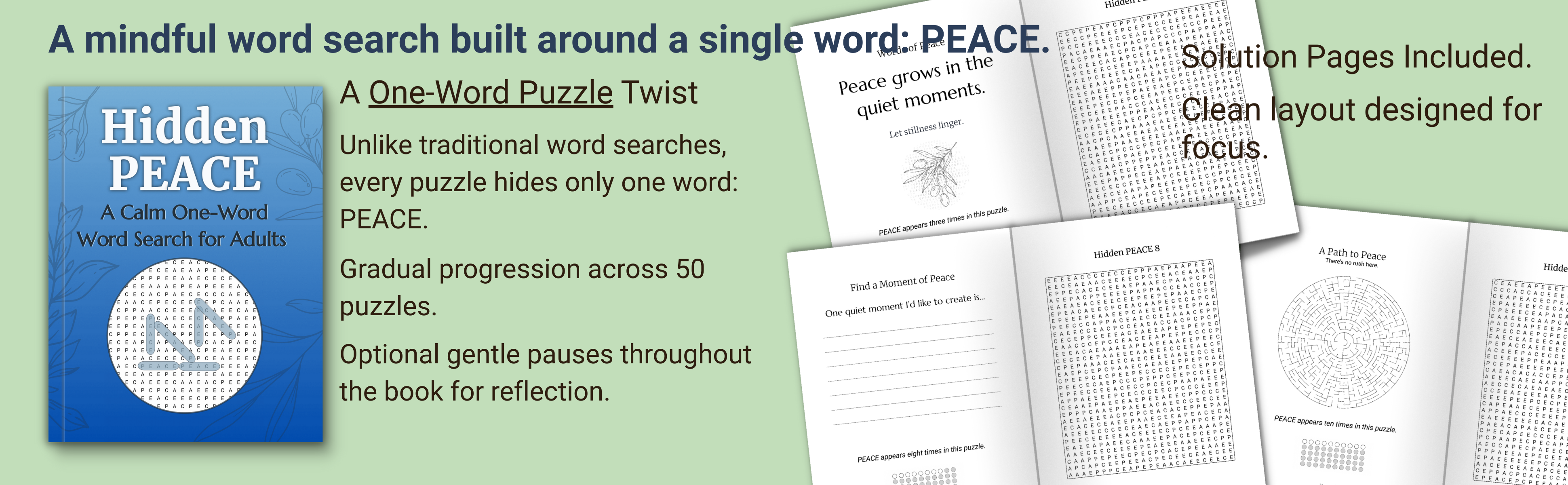 Hidden PEACE: A Mindful Word Search for Adults