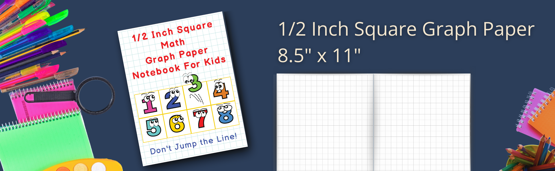 1/2 Inch Square Math Graph Paper Notebook for Kids
