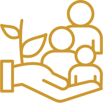 gold icon hand holding people with a sprout