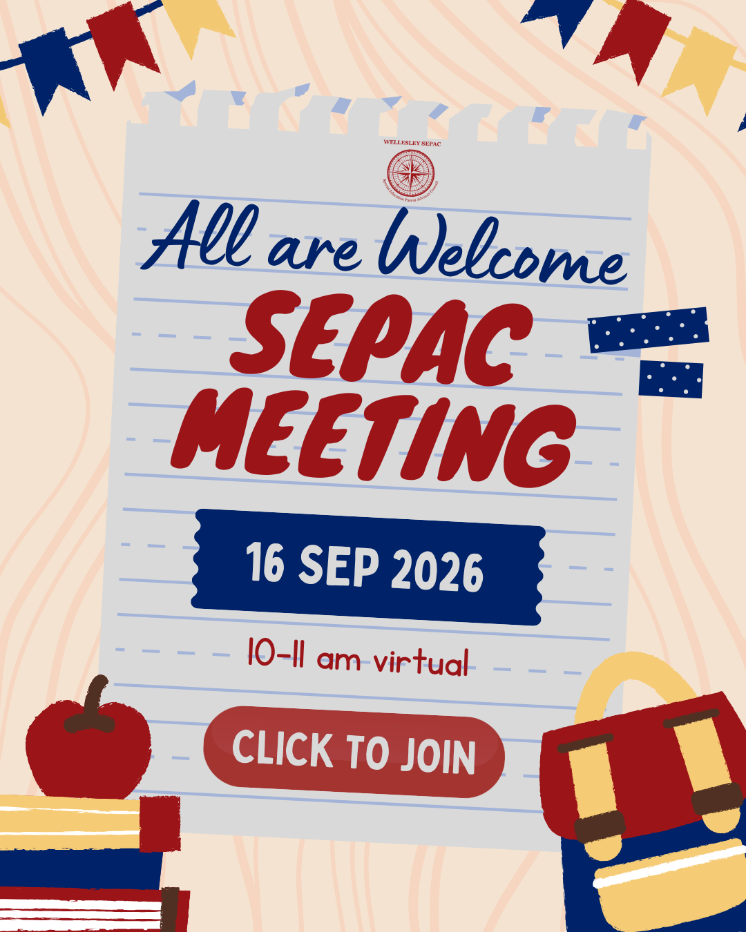 All are welcome SEPAC Meeting 16 Sep 2026. 10-11 am virtual. Click to join.