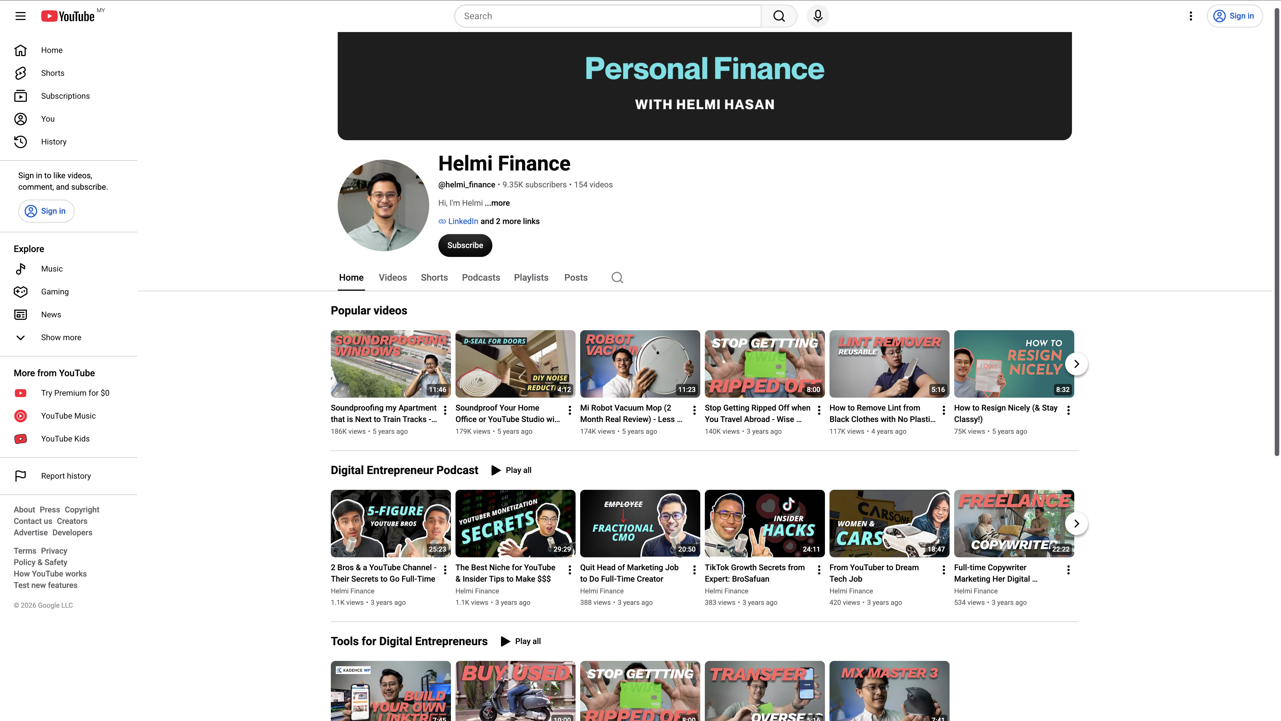 Helmi's personal finance YouTube channel