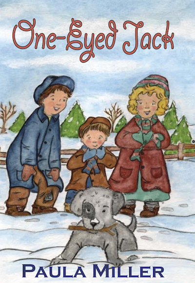 cover of children's book with three children and puppy in the snow