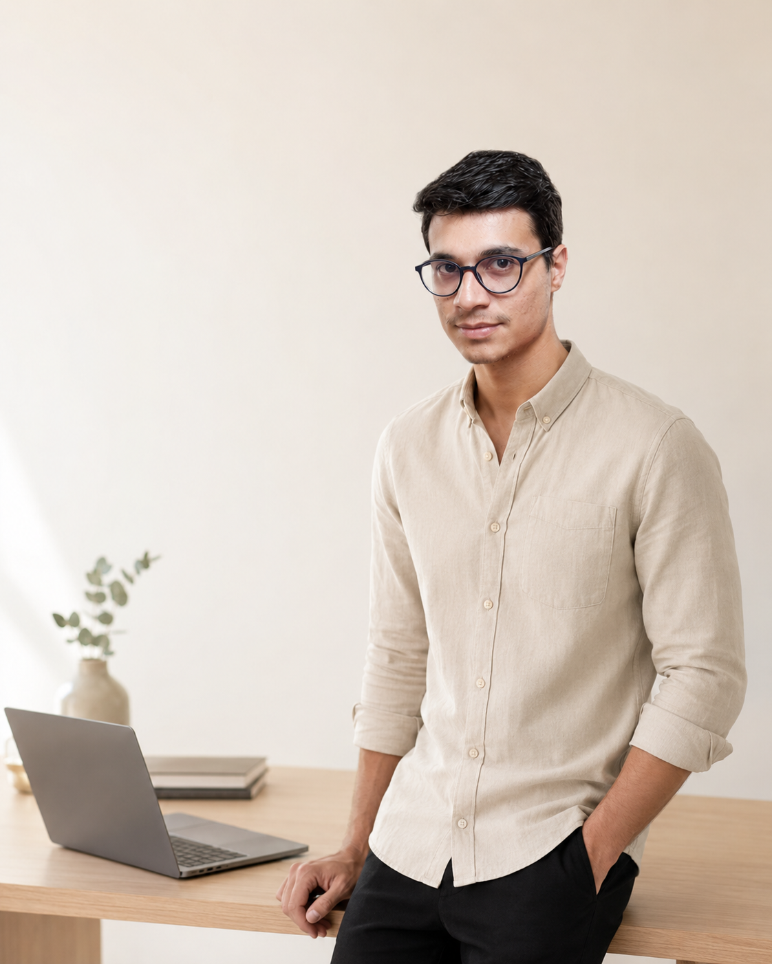 Md Shariar Hossain, Klaviyo email marketing specialist, standing beside a laptop
