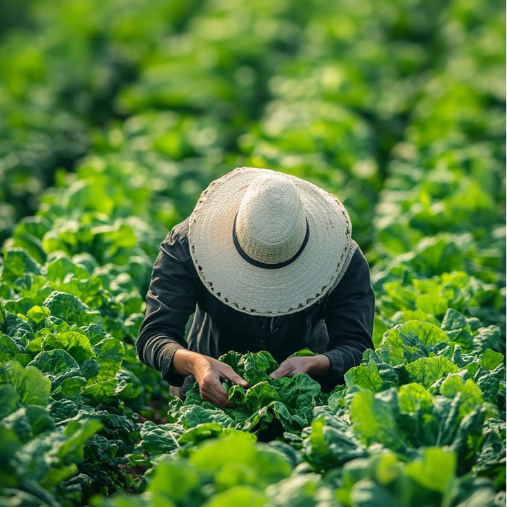 Aerial view of farmer on the field, sowing