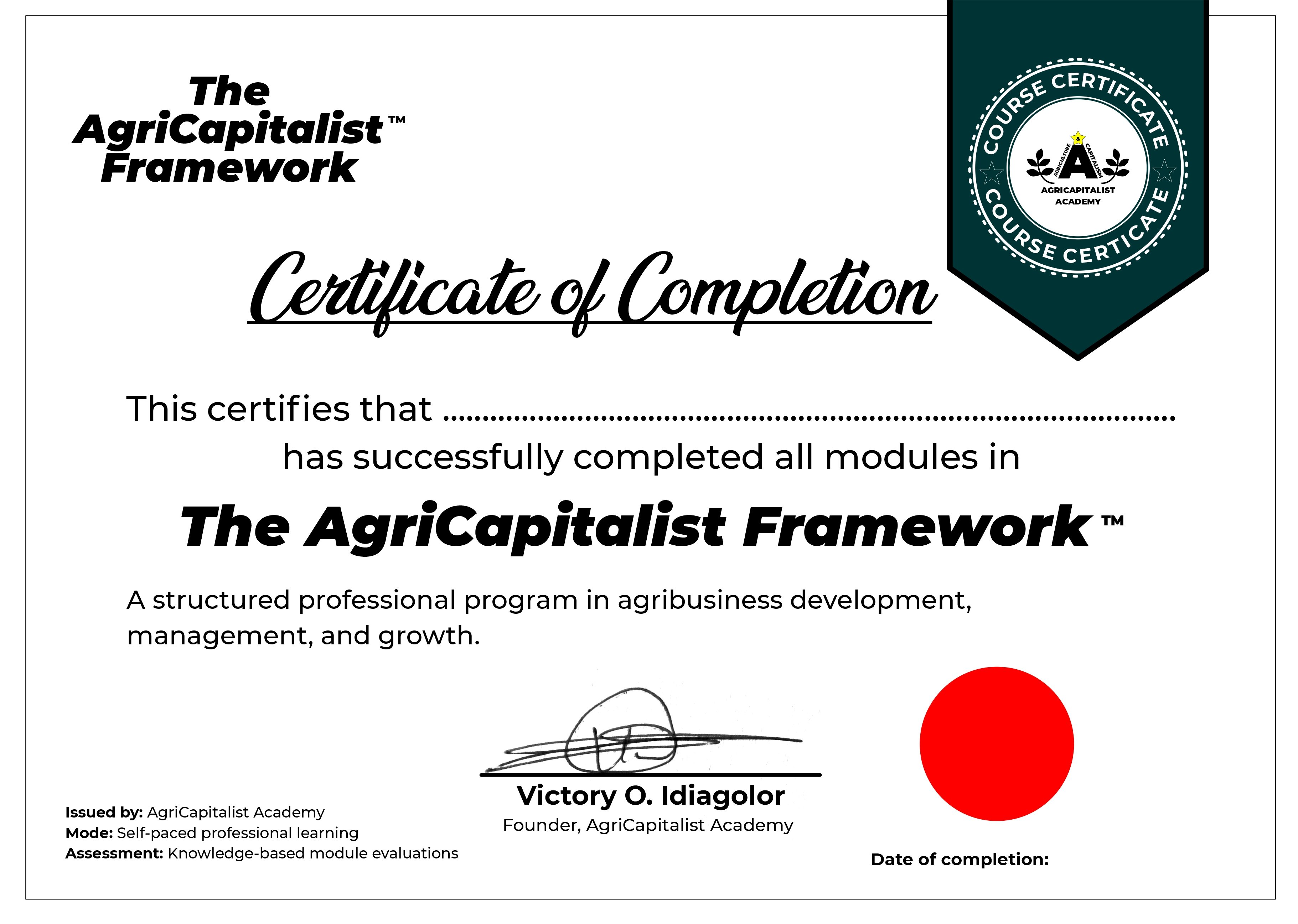 AgriCapitalist Certificate Preview
