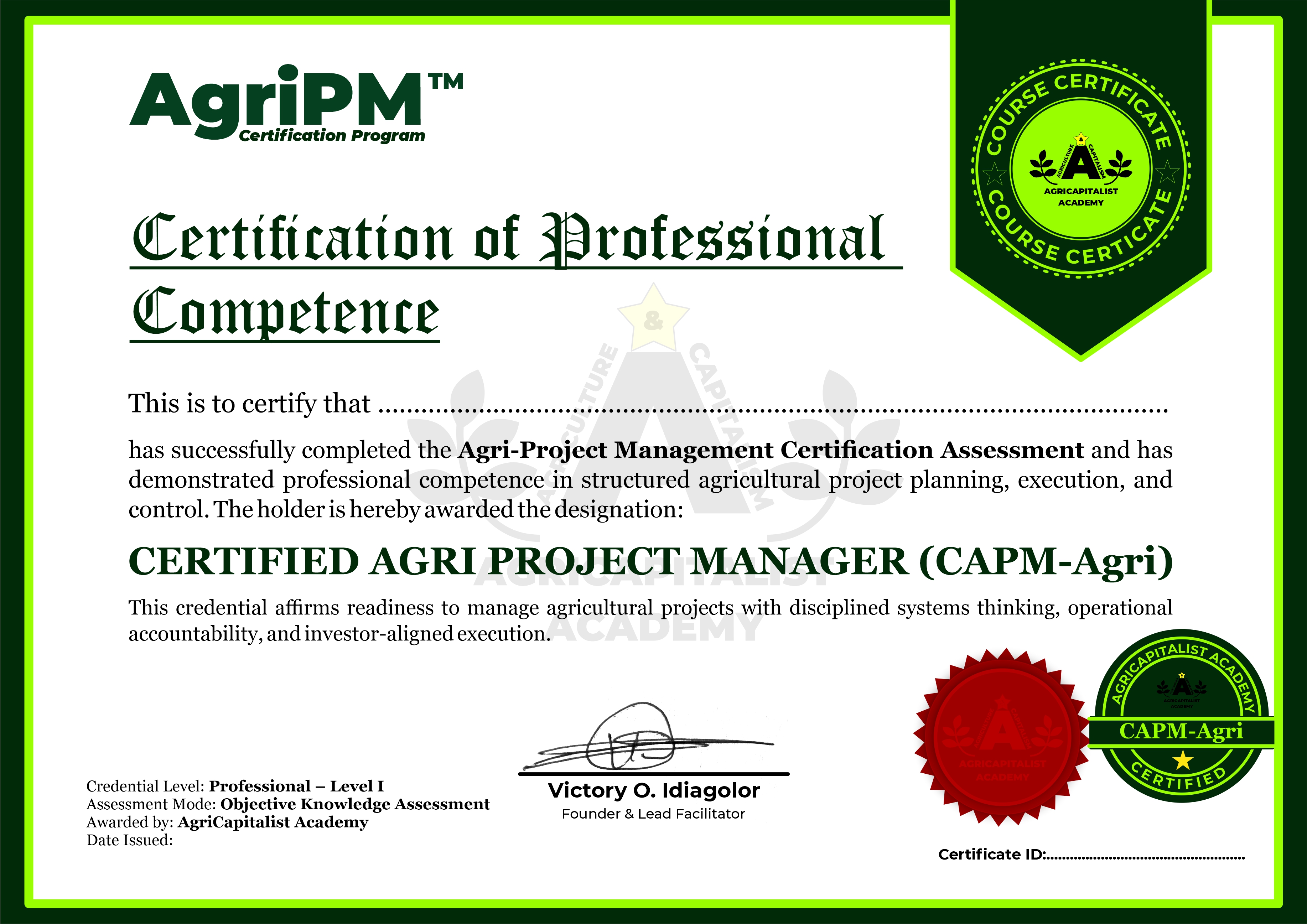 CAPM-Agri Certificate Preview