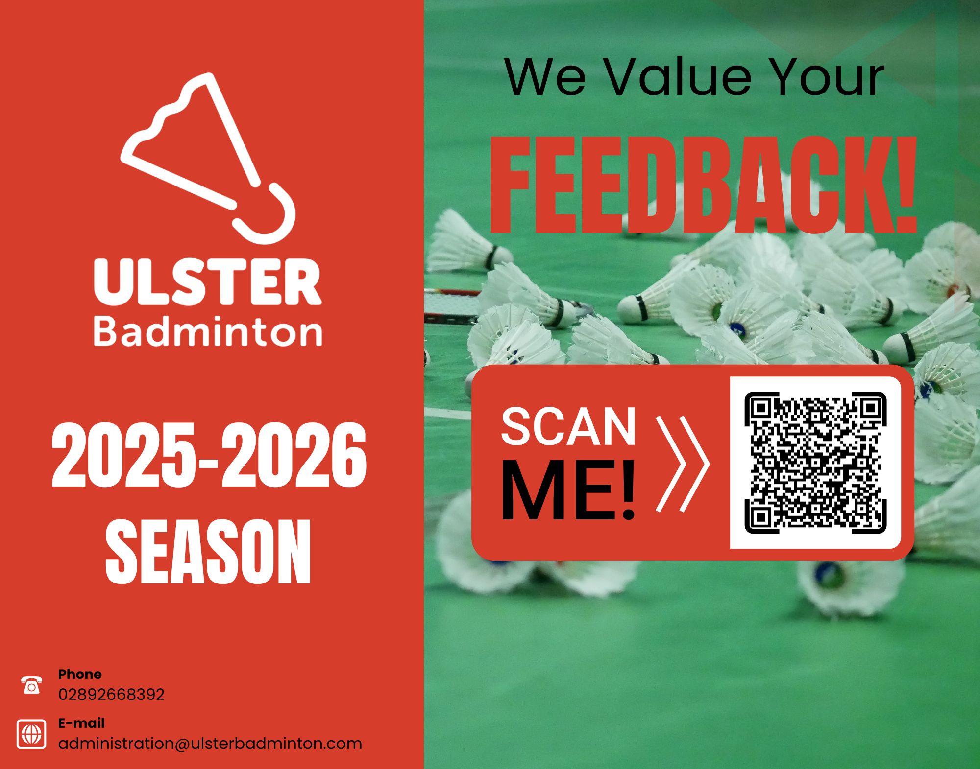 Ulster Badminton 2025-26 Season Feedback Survey!
