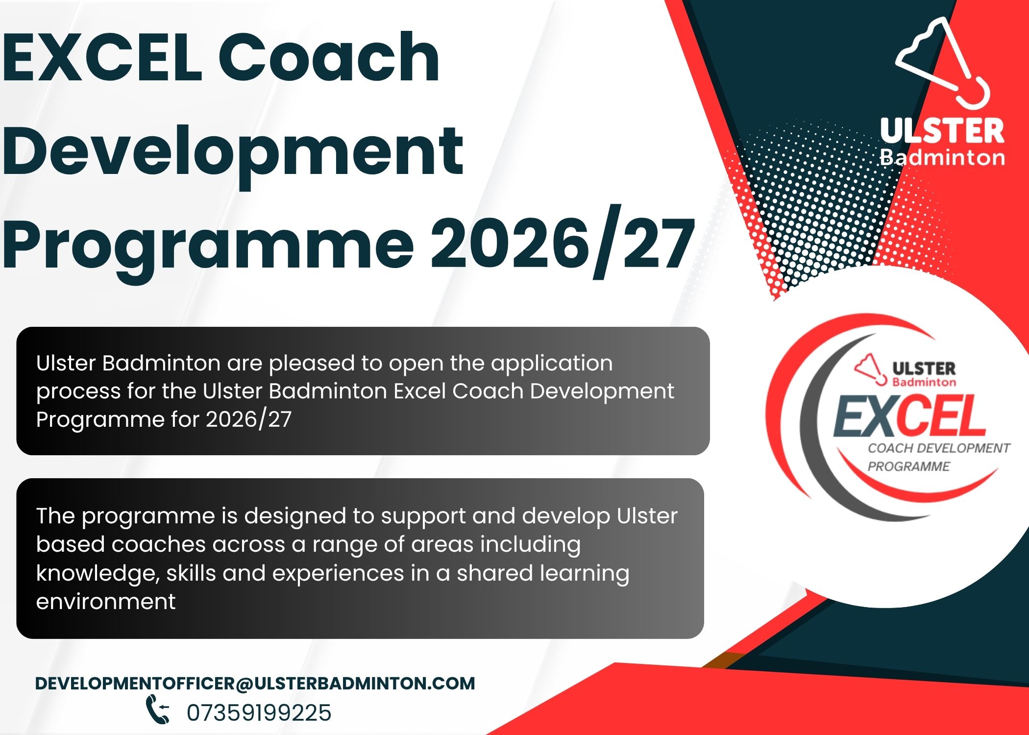 Ulster Badminton Excel Coach Development Programme 2026/27