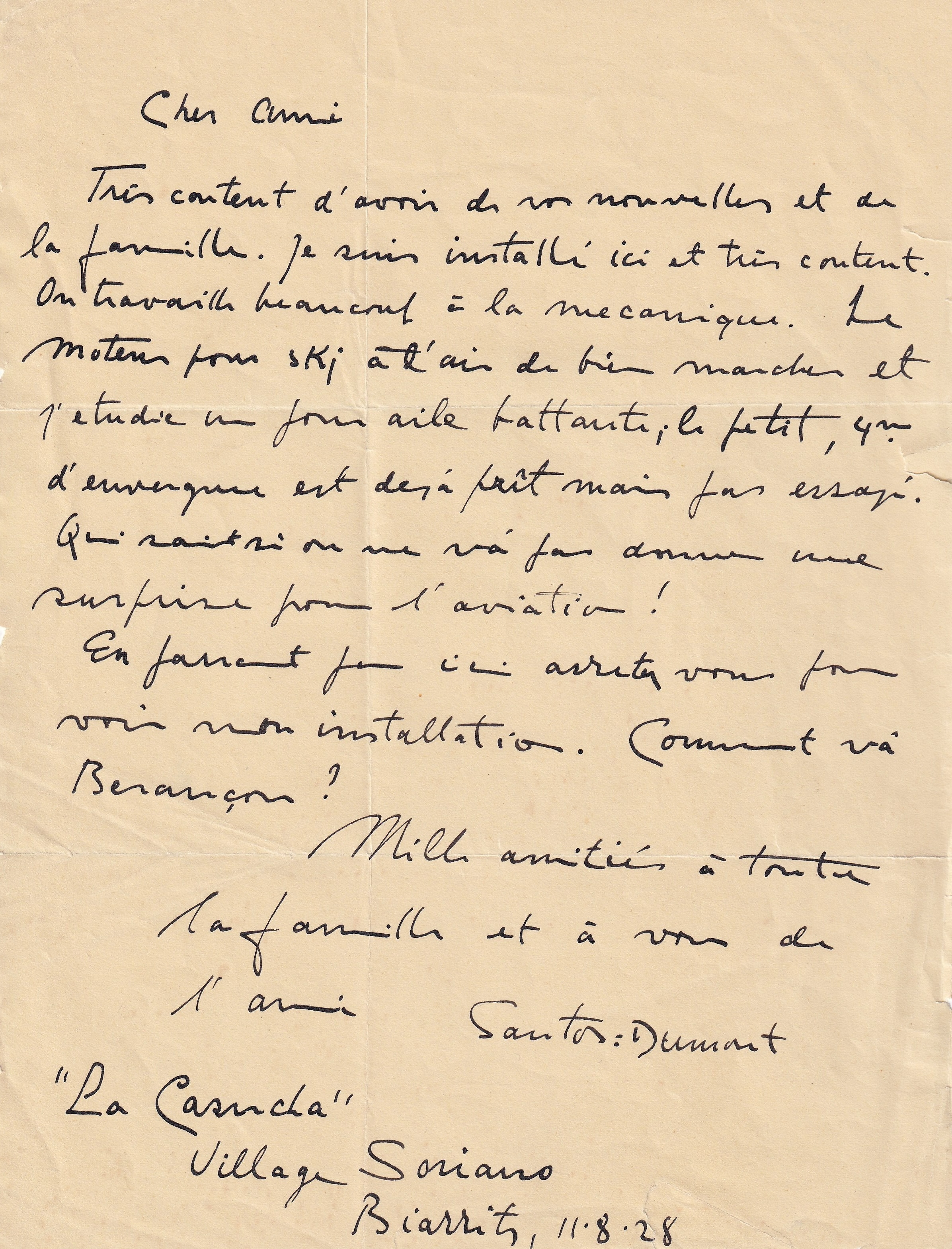 lettre manuscrite exceptionnelle alberto santos dumont